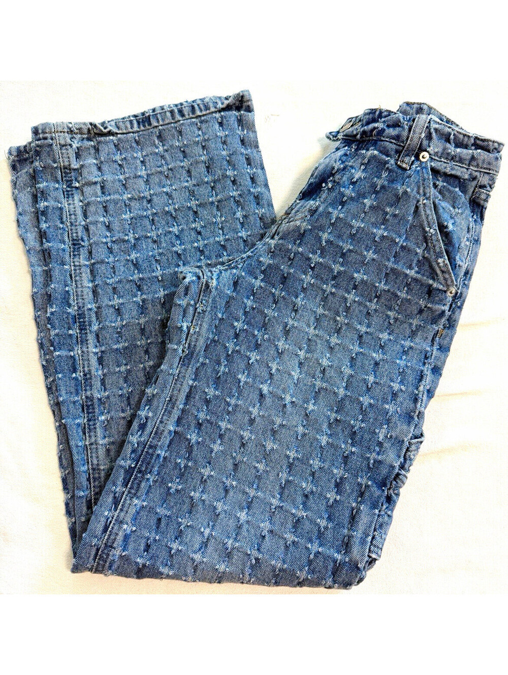 Forever 21 Premium Straight Leg Utility Jeans Women's Size 24 Blue distressed